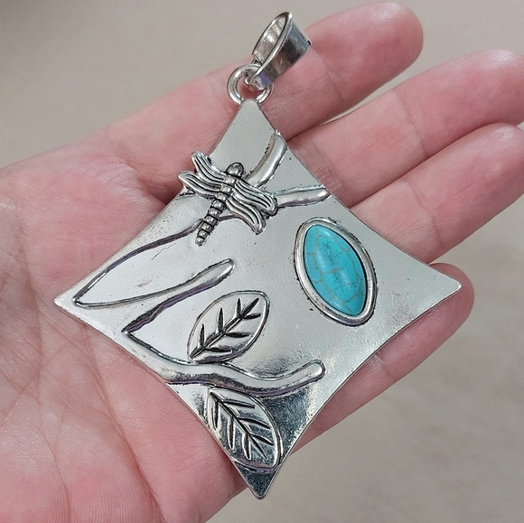 92x74mm Tibetan silver large Dragonfly turquoise pendant - Picture 1 of 5